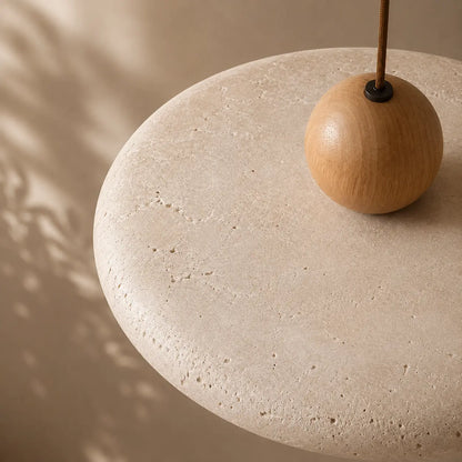 Suspension Travertin & Bois Design Disque Épuré LED