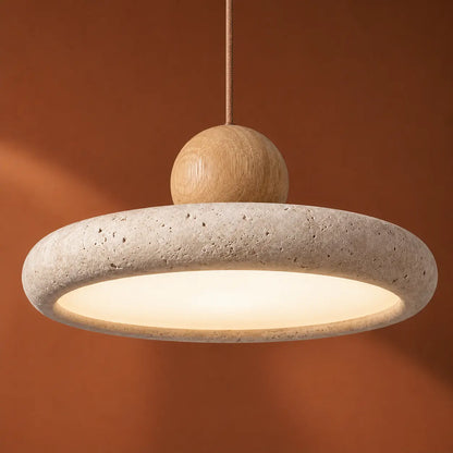 Suspension Travertin & Bois Design Disque Épuré LED