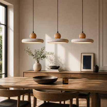 Suspension Travertin & Bois Design Disque Épuré LED
