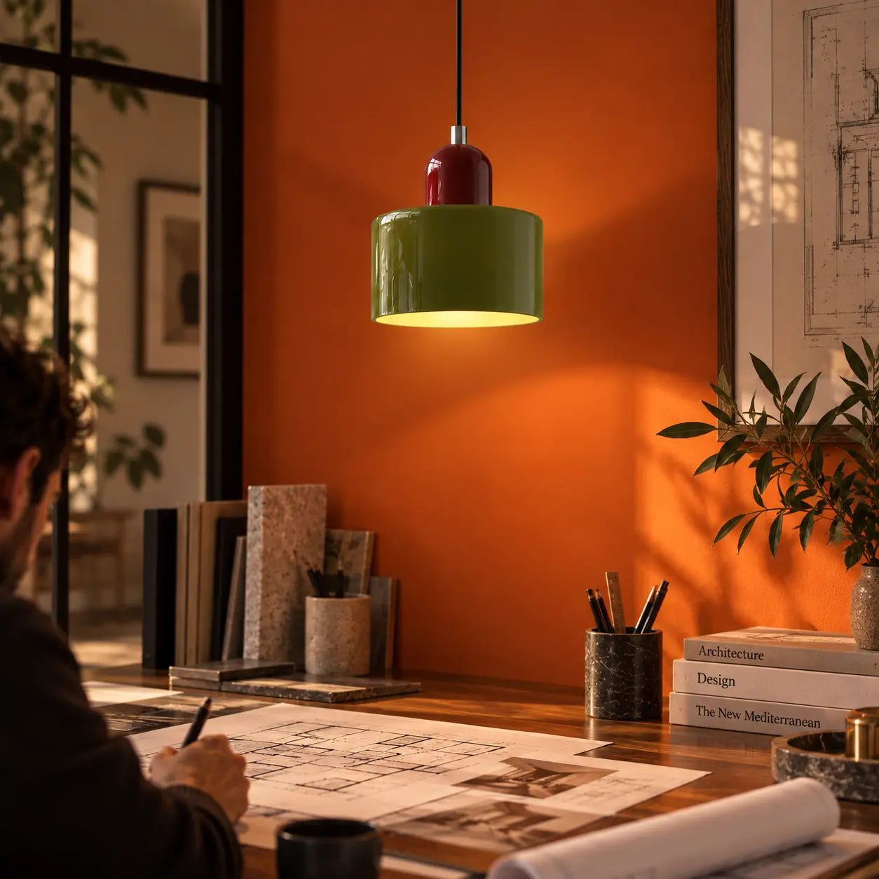 Suspension Verre Bicolore Design Bauhaus E27