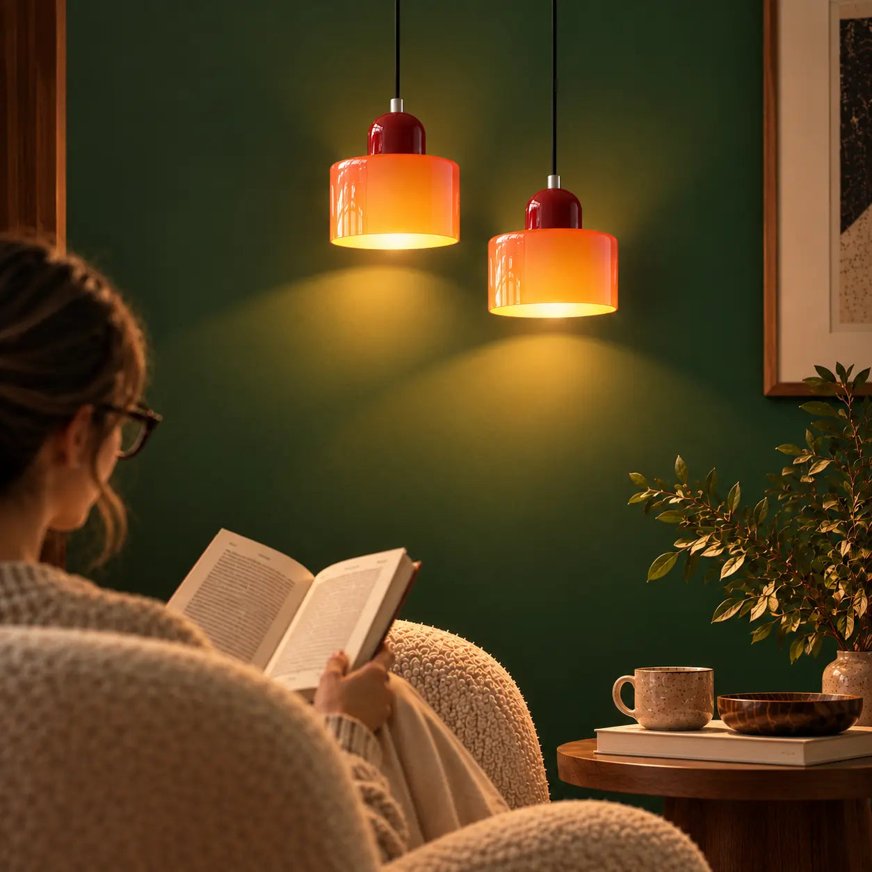 Suspension Verre Bicolore Design Bauhaus E27