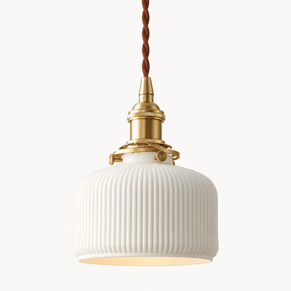 Suspension Vintage en Céramique Blanche et Dorée – Luminaire Rétro