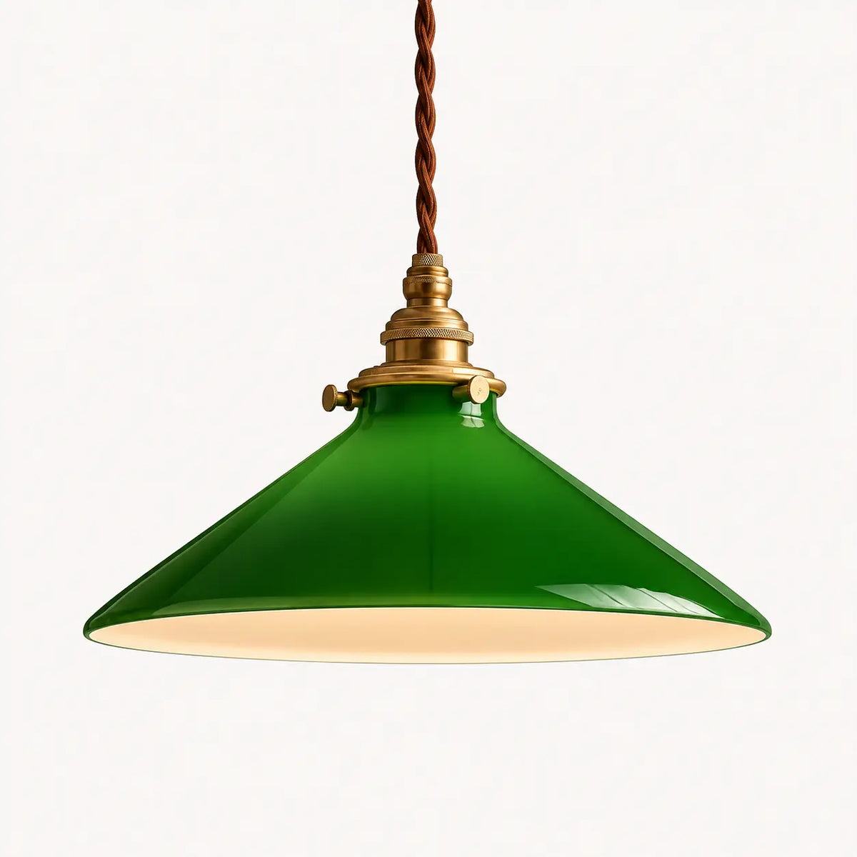 Suspension Vintage en Verre Vert et Laiton – Luminaire Rétro E27