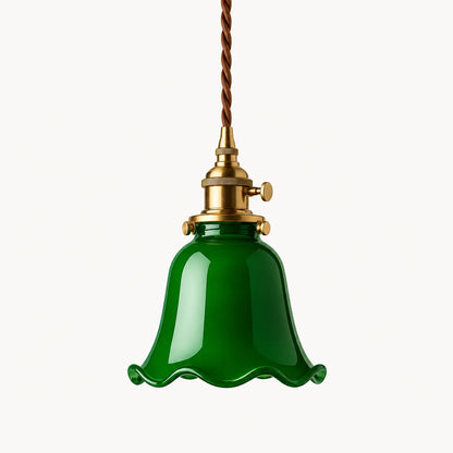 Suspension Vintage en Verre Vert et Laiton – Luminaire Rétro E27