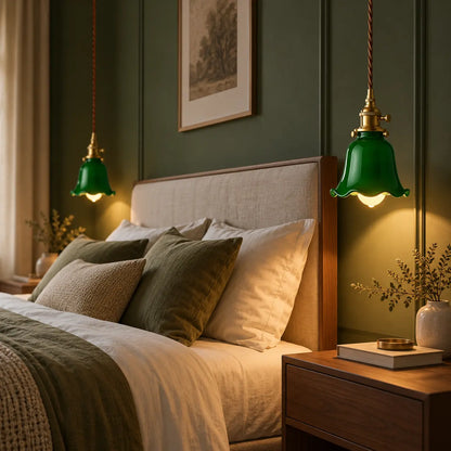 Suspension Vintage en Verre Vert et Laiton – Luminaire Rétro E27