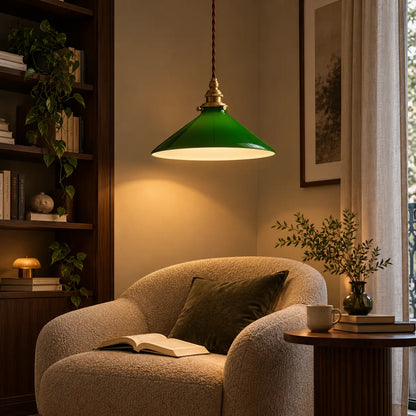 Suspension Vintage en Verre Vert et Laiton – Luminaire Rétro E27
