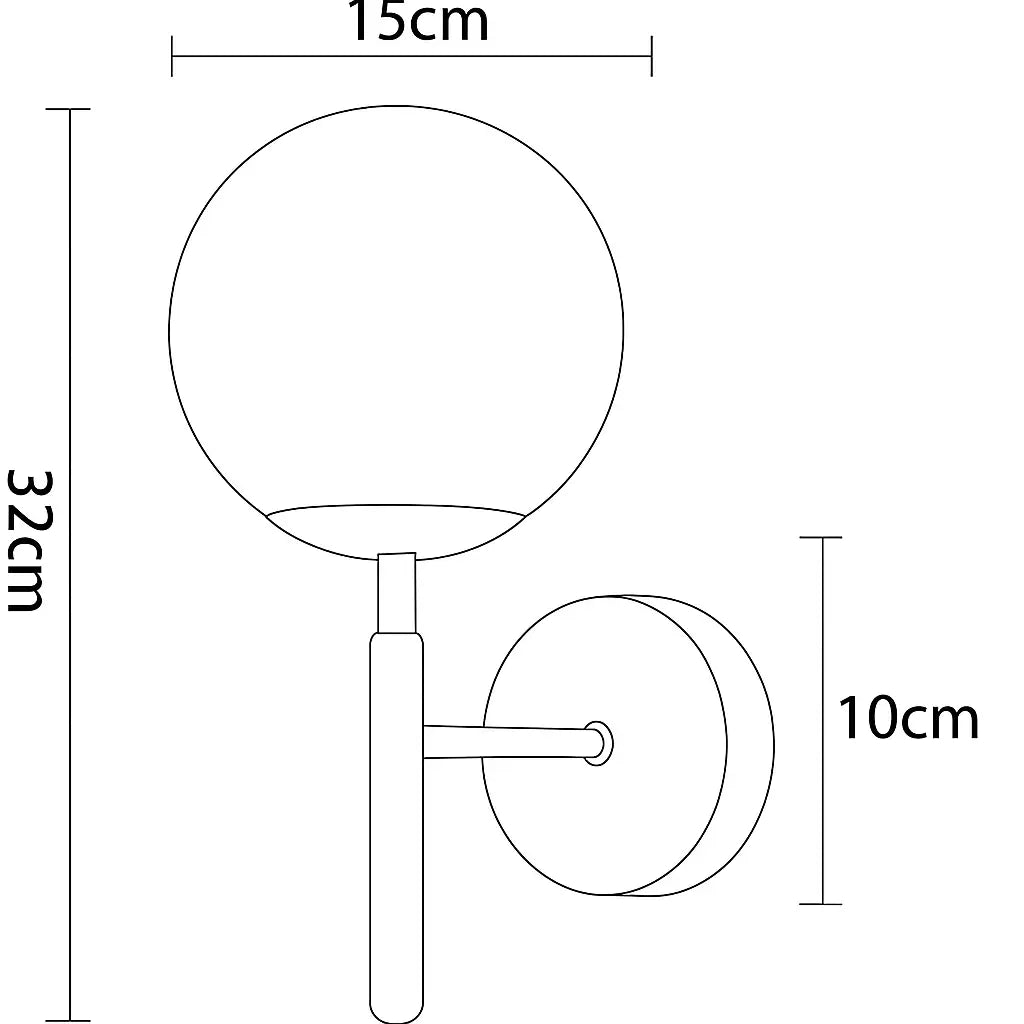 Applique Murale Moderne – Globe Verre, Métal Noir ou Doré, E27