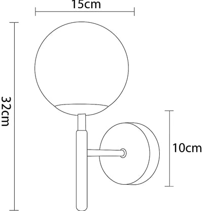Applique Murale Moderne – Globe Verre, Métal Noir ou Doré, E27