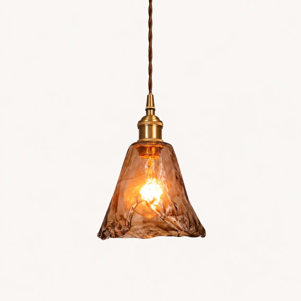 Suspension Verre Ambré Texturé Design Vintage Laiton