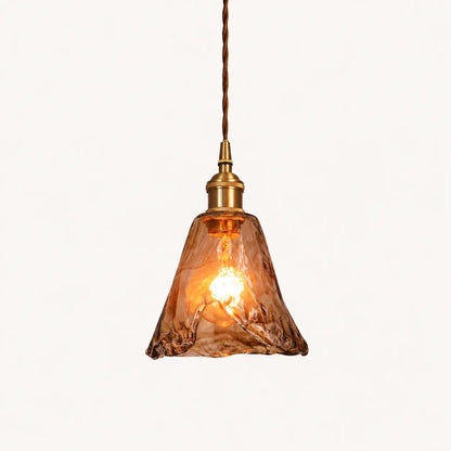 Suspension Verre Ambré Texturé Design Vintage Laiton