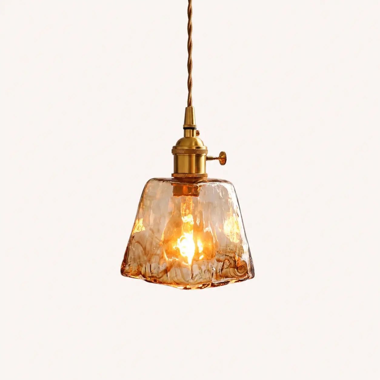 Suspension Verre Ambré Texturé Design Vintage Laiton