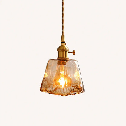 Suspension Verre Ambré Texturé Design Vintage Laiton