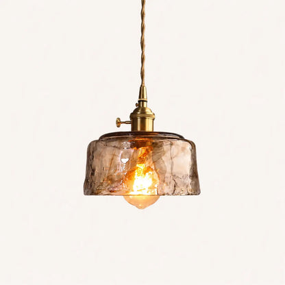 Suspension Verre Ambré Texturé Design Vintage Laiton