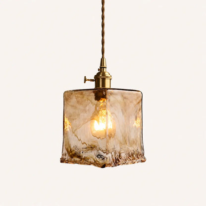 Suspension Verre Ambré Texturé Design Vintage Laiton