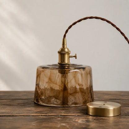 Suspension Verre Ambré Texturé Design Vintage Laiton